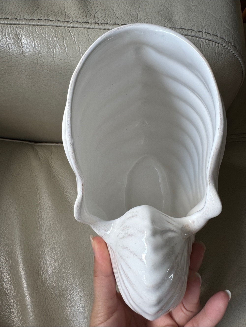 White Ceramic Nautilus Shell Sculpture - Decorative Home Art - Picture 2 of 7
